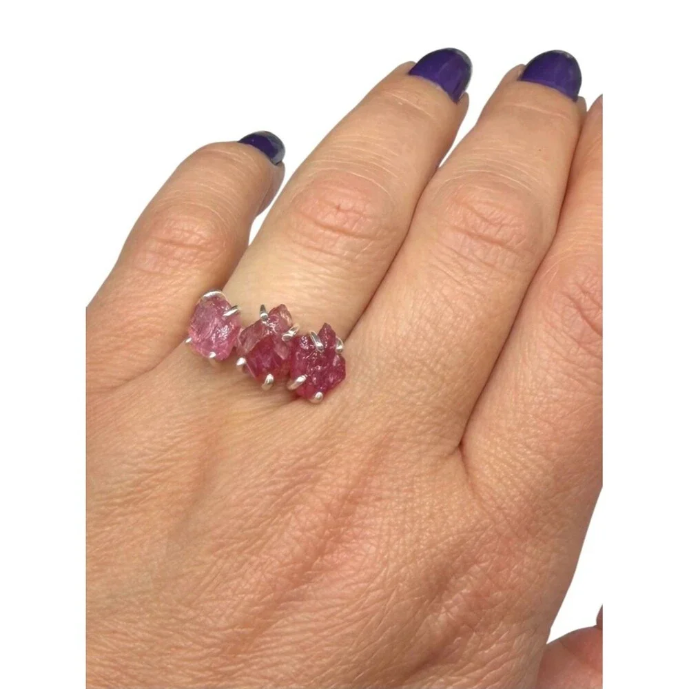 Ruby Ring Size 9 Solid 925 Sterling Silver Raw Rough Stone